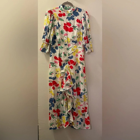 RIXO for TARGET Floral Mock Neck Cascade Ruffle Dress in White - Picture 5 of 8